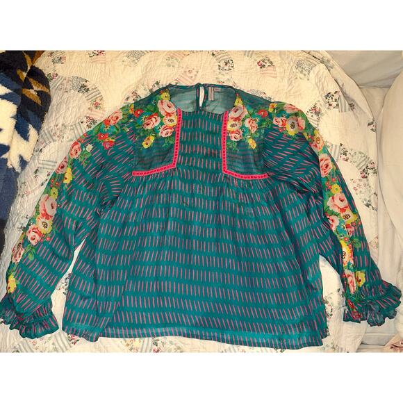 BLANK LONDON ANTHROPOLOGIE MIRANDA BOHO FLORAL PRINT FLOWY OVERSIZE PEASANT TOP - Picture 10 of 10